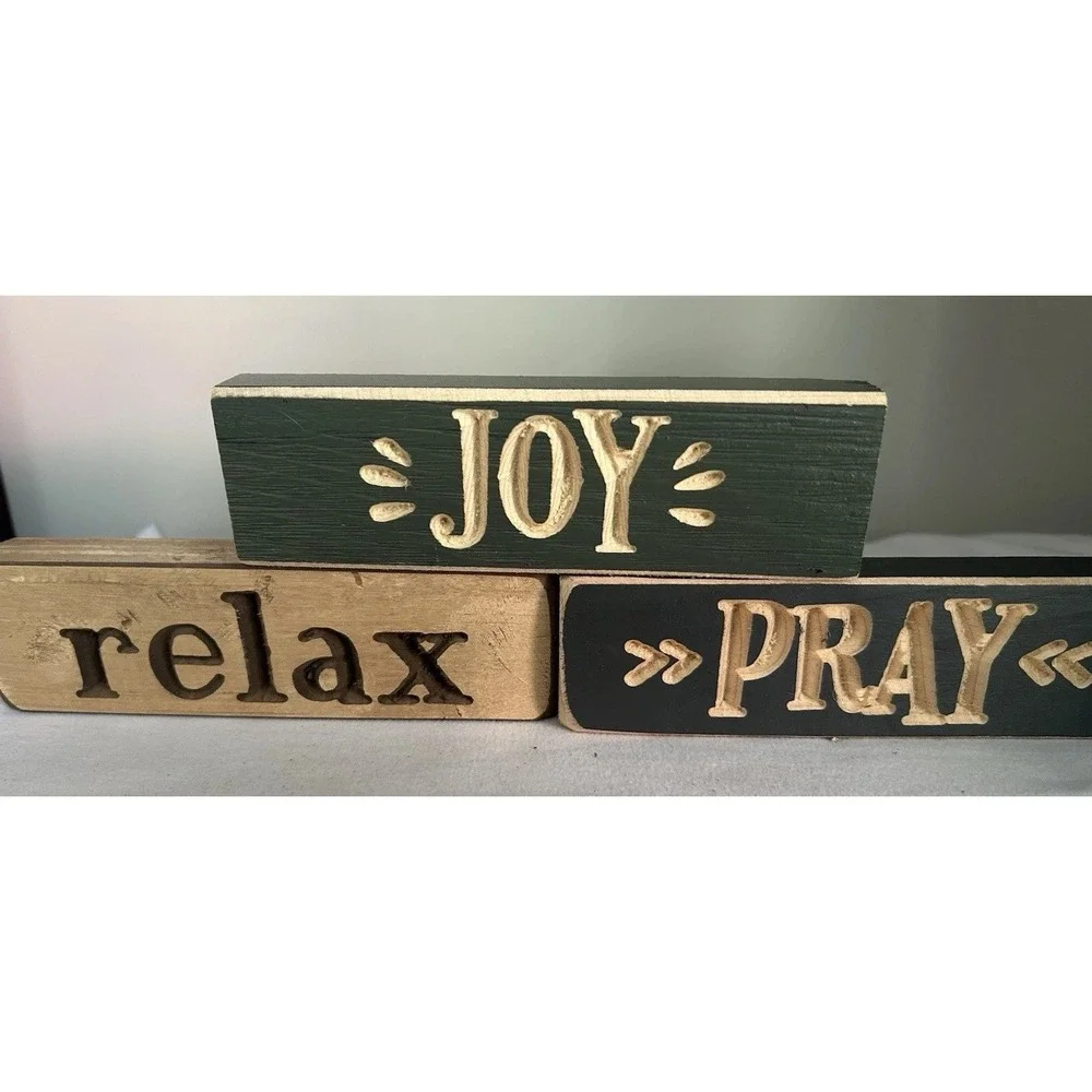 3- Wood Block Inspirational Words Table/Shelf Farmhouse Decor WD7